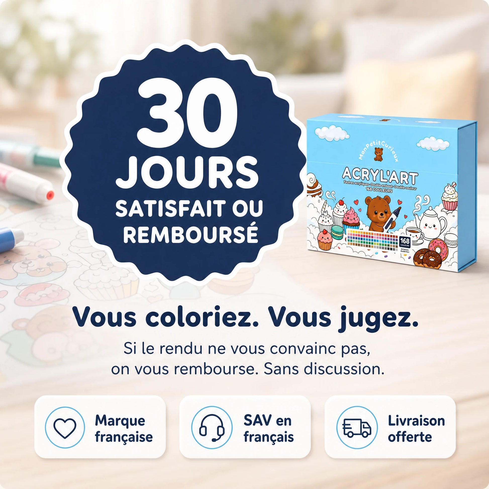 Présentation de la garantie satisfait ou remboursé de 30 jours ACRYL'ART